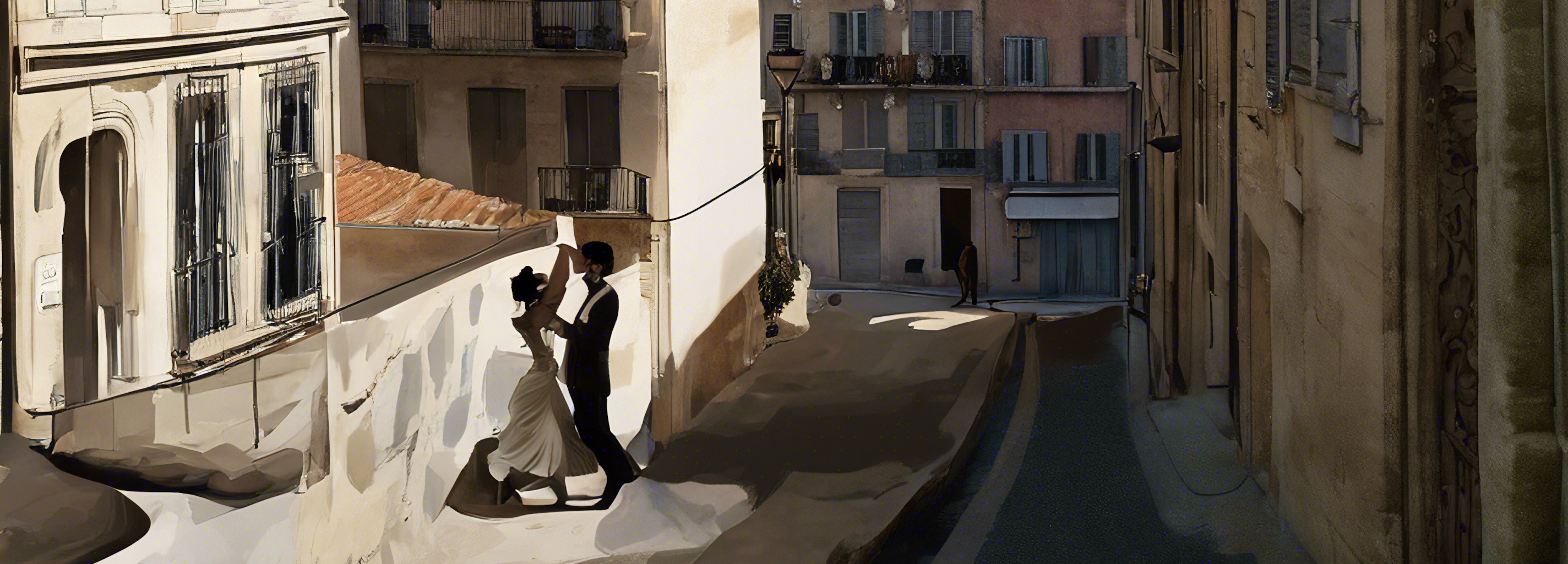 De Marseile à Venise... un couple danse dans une rue de Marseille et s'éloigne...
